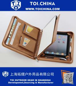 Funda de transporte empresarial de piel con bloc de notas en caqui para iPad air
