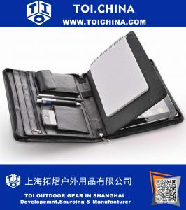 iPad Folio-Hülle mit Notizblock aus schwarzem Echtleder